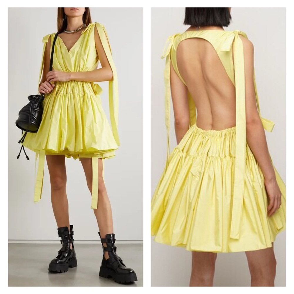 Alexander McQueen Yellow Mini Dress Poplin Bow Cutout 4 Cocktail Wedding NWT 🟡
